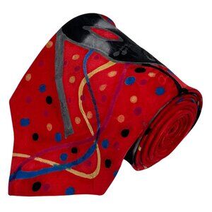 Zabel Mardi Gras New Years Red Hand-Painted Silk Necktie Tie